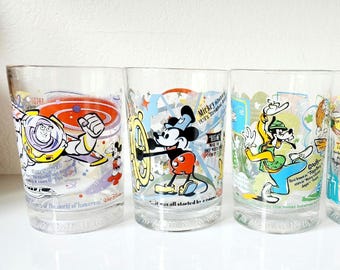 Vintage Disney & McDonald&#39;s Cartoon Character Glass (1), You Choose Style, Childhood Character Glass, Mickey Mouse, Pinocchio Goofy Aladdin