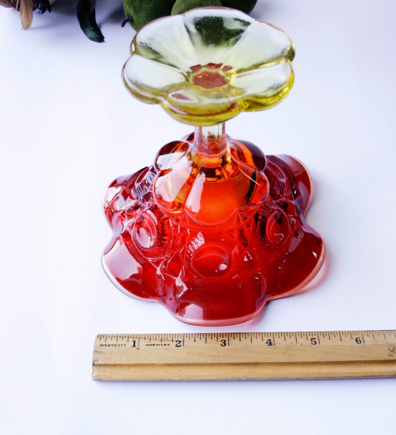 Red Amberina Glass Footed Pedestal Vase Beautiful MINT Etsy