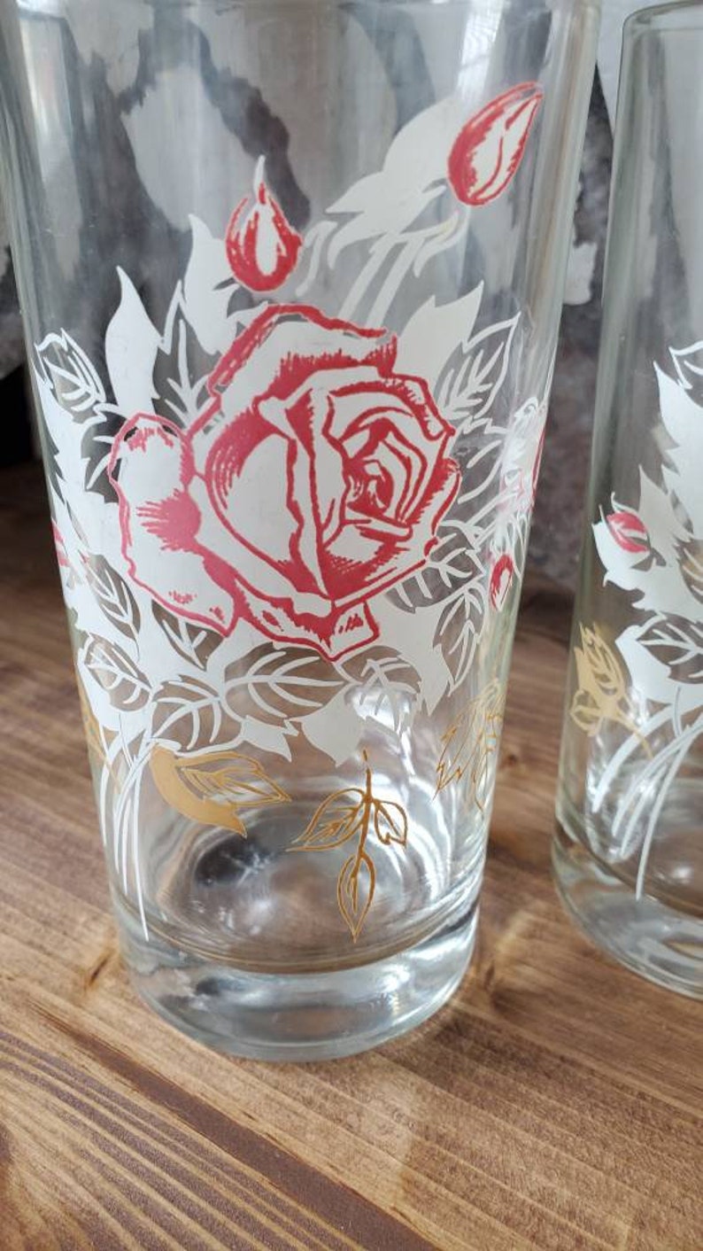 Cottagecore Glasses Red Rose Decal Water Glassware Vtg Etsy New Zealand