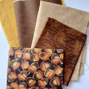 Paquete de tela de tono marrón de otoño de bellota, lote de tela Destash, tela marrón Stash Builder