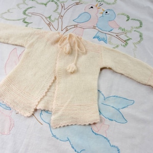 Newborn Infant Girl Baby Cardigan Sweater, Ivory & Light Pink, Wool