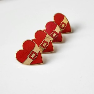 Vintage Heart Enamel Pin Set 4, Heart Shaped Lapel Pins, Locket Belt Badge, Red Heart Love Safety, Heart Romantic, Drive Sober, Buckle Up