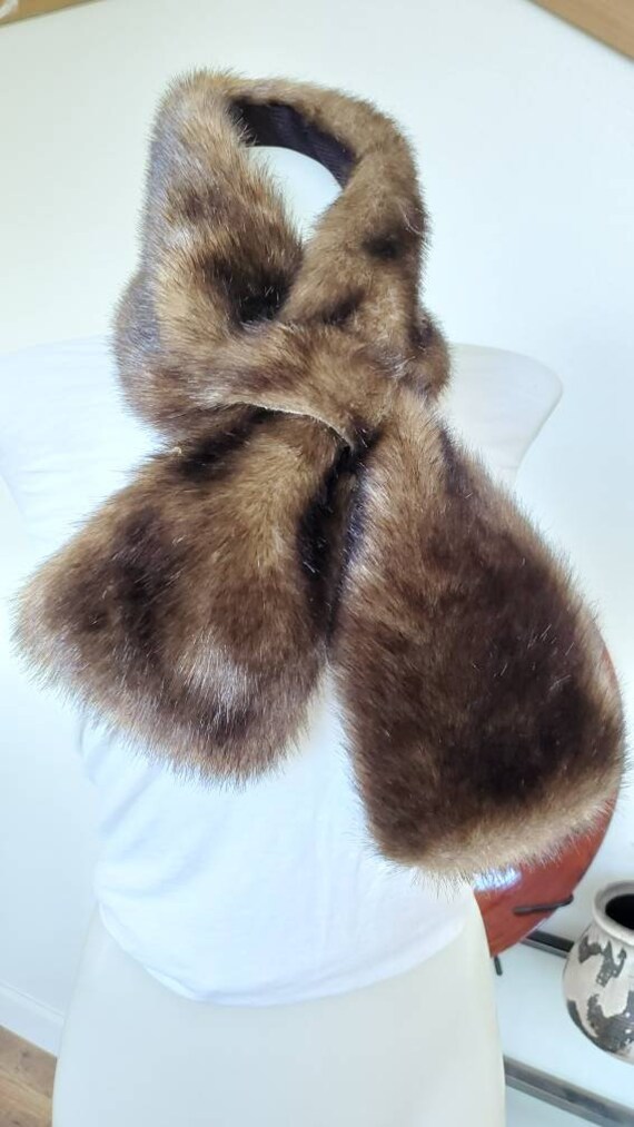 Faux Fur Neck Wrap, Parkhurst, Vtg Brown Faux Fur… - image 3