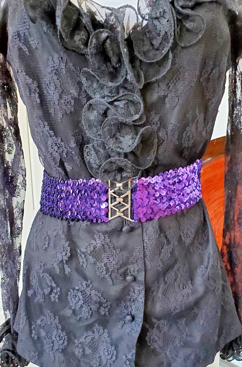 Vintage Purple Sequin Stretchy Belt Branded goods Elasticized Metallic Max 45% OFF