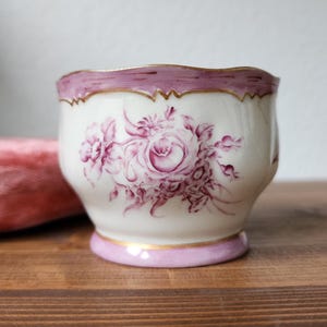 Antique Pink Porcelain Tea Bowl, Charles Fox, Georgian, Rare Antique 19th Century British,  Floral Gold Edge, &#39;Sipper&#39; Meissen, Rococo, RARE