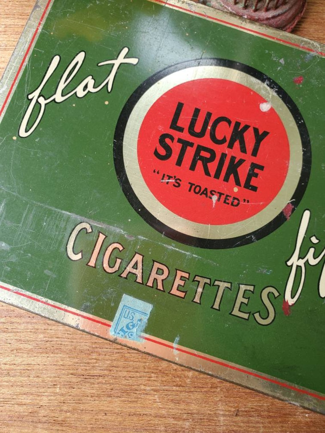 Vintage Lucky Strike Metal Tin Box Flat Fifties Cigarette Etsy