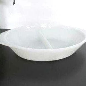 Vtg Glasbake White Milk Glass Divided Serving Dish, Appetizer Divided Dish, White Serving Dish, Retro Glasbake, Kitsch Serving, Olive Dish