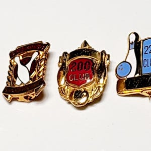 Vintage Bowling Lapel Pins, 175 Club, 200 Club, 225 Club, Bowling Award Pins, Mid Century Sport Memorabilia, America&#39;s Indoor Sport, Fav