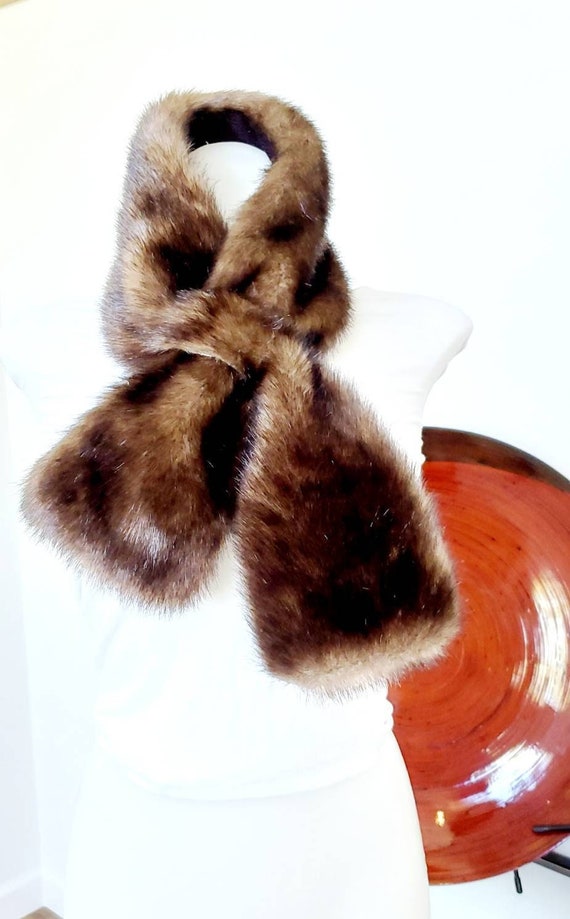 Faux Fur Neck Wrap, Parkhurst, Vtg Brown Faux Fur… - image 1