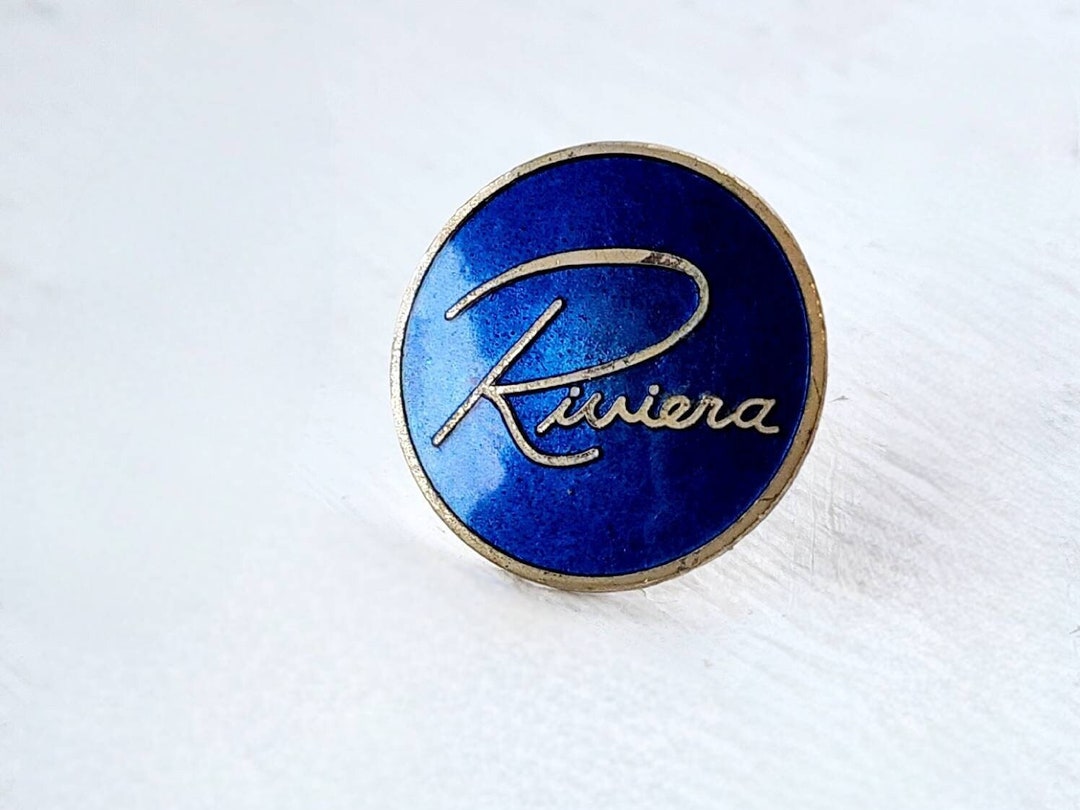 Riviera Automobile Dealer Pin, Car Dealership Blue Enamel Lapel Pin, Mid Century Car Salesmen