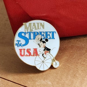 Disney 30th Anniversary Pin, Main Street USA Mickey Mouse Brooch Pin, Mickey Mouse USA, Mickey Riding Bicycle, Disney Trading Brooch