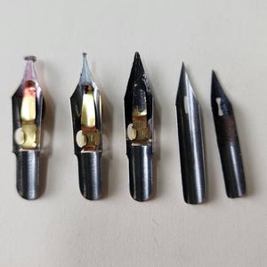 Vintage Calligraphy Metal Tips, Antique Ink Pen Nibs, Calligraphy Artist, Small Group of 4, Ink Fountain Pen Nibs, Edwardian Castle Core