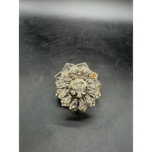 Vintage Floral Rhinestone Drawer Pull Silver Tone Rosette Cabinet Knob Hardware