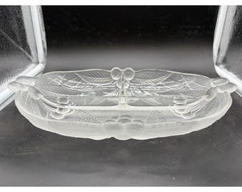 Vintage Frosted Glass Divided Cherry Relish Dish 3 Section Serving Tray Clear