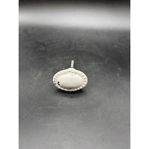 Vintage Cream White Oval Ceramic Drawer Pull Knob Black Speckled Beaded Trim