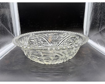 Vintage Clear Pressed Glass Starburst Pattern Scalloped Rim Decorative Bowl