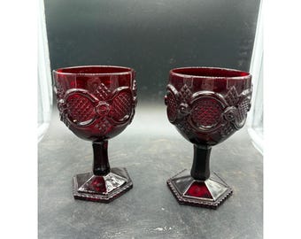 Avon 1876 Cape Cod Ruby Red Wine Goblets Set of 2 Vintage Pressed Glass Stems