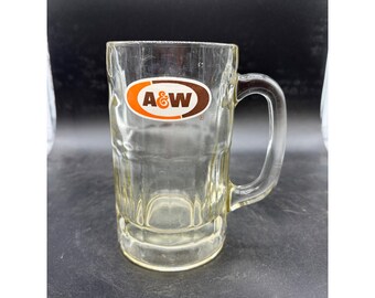 Vintage A&W Root Beer Glass Mug Heavy Clear Paneled Stein Restaurant Memorabilia