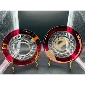 Vintage Indiana Glass Kings Crown Ruby Red Flashed Thumbprint Plates Set of 2