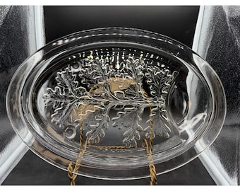 Vintage Clear Glass Tree of Life Oak Leaf Well & Tree Meat Platter Serving Tray