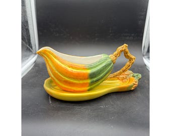 Department 56 Harvest Gourd Gravy Boat with Underplate Tray 56.30449 Fall Decor