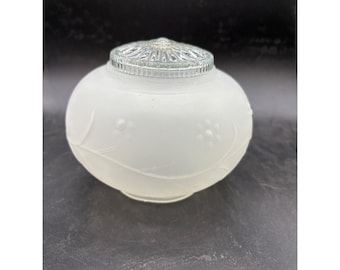 Vintage Frosted Glass Light Shade Embossed Floral Vine Sunburst Clear Top Globe