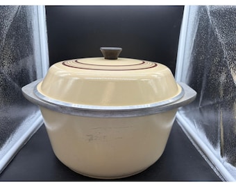 Vintage Club Aluminum Dutch Oven Cream with Brown Rings Cast Aluminum Stock Pot