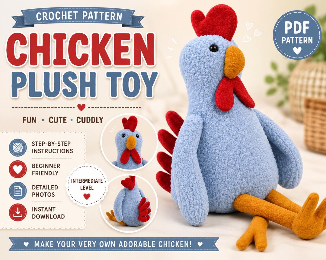Stuffed Rooster Plush Sewing Pattern PDF – DIY Farm Animal Soft Toy ...