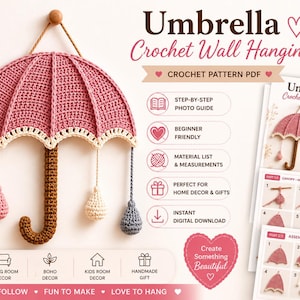 Umbrella Crochet Wall Hanging Pattern PDF | DIY Boho Nursery Decor | Step-by-Step Tutorial | Beginner Friendly | Instant Digital Download
