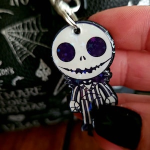Jack Skellington Keychain, Holographic Backpack Charm, Halloween Gift, Acrylic Purse Charm, Goth Accessory image 1
