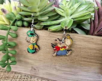 Mad Hatter & White Rabbit Earrings | Wonderland Inspired Mismatched Earrings | Tea Party Jewelry | Fantasy Storybook Earrings