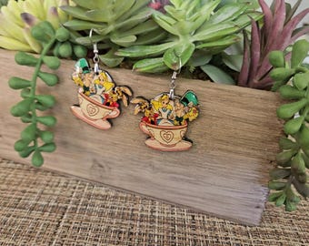Alice in Wonderland Tea Cup Earrings | Wonderland Inspired Dangle Earrings | Mad Hatter Tea Party Jewelry | Fantasy Storybook Earrings