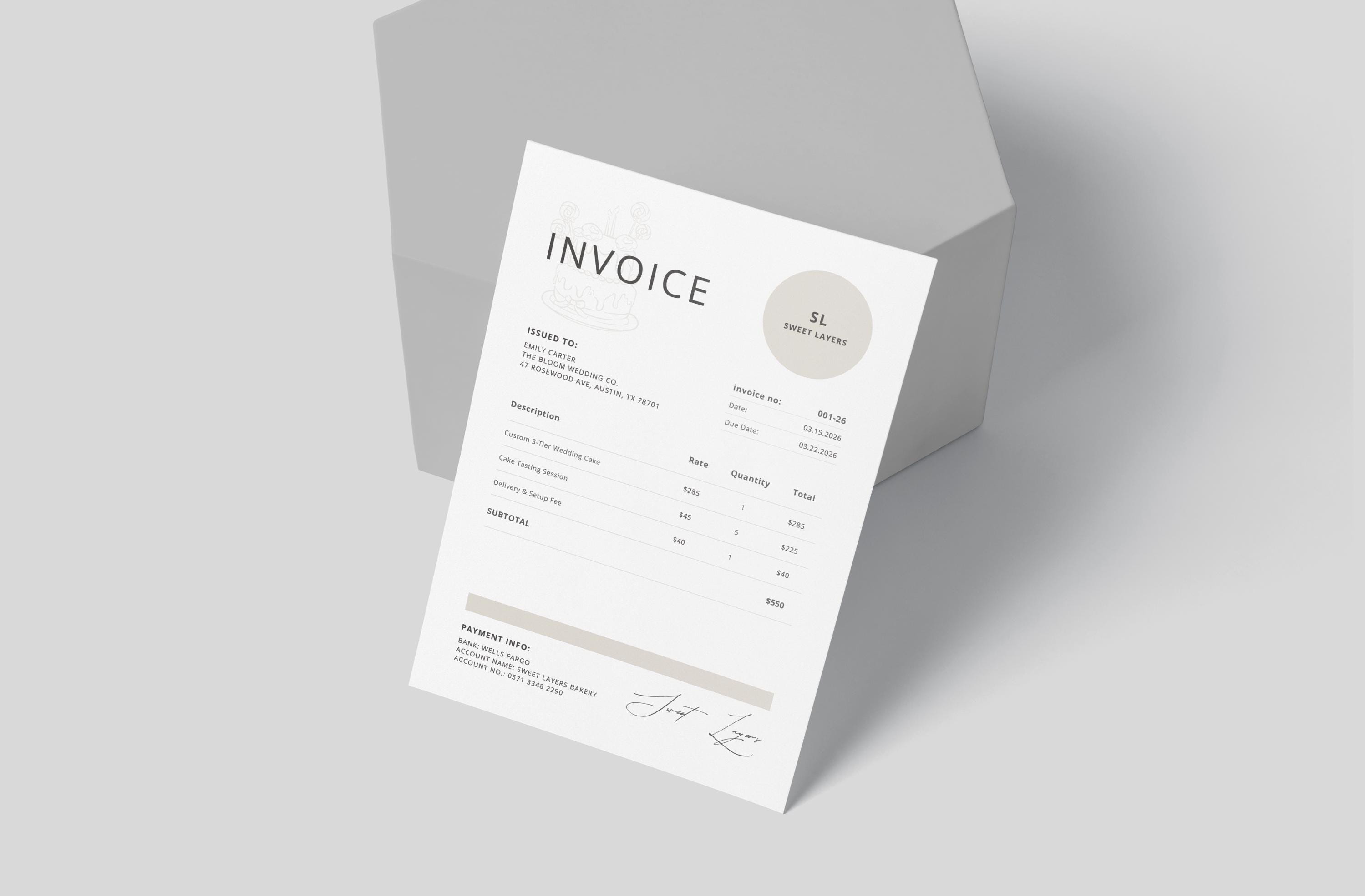 Bakery Invoice Template | Custom Cake Billing Form | Home Baker ...