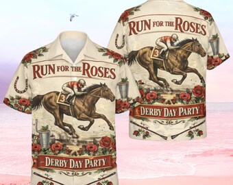 Run For The Retro Roses Hawaiian Shirt, Derby Day Party Shirt, Horse Racing Shirt, Kentucky Derby Shirt, Racing Event Outfit