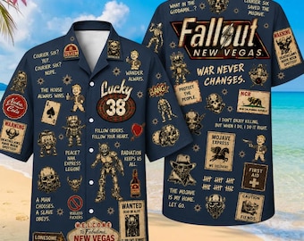 New Vegas Hawaiian Shirt, Personalized Aloha Shirt, Wasteland Shirt, Retro Gaming Button Shirt, Gamer Gift For Men, FalloutFan Apparel