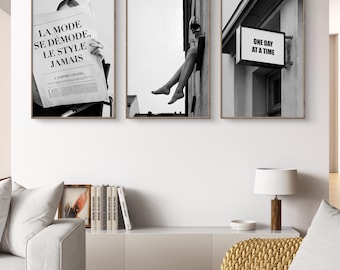 Black and White Wall Art Set of 3, Editorial Fashion Prints