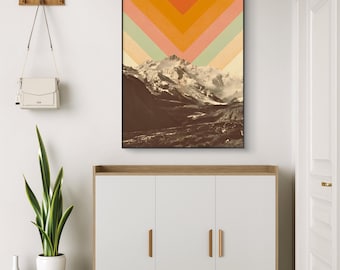Retro Mountain Wall Art, Mid Century Modern Geometric Landscape Print (Digital Download)