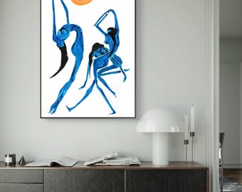 Abstract Blue Figures Art Print, Modern Minimalist Painting, Scandinavian Decor (Digital Download)