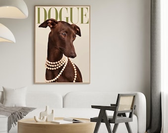 Pearls & Paws | Luxury Greyhound Wall Art Print, Fashion Dog Poster, DOGUE Pet Decor
