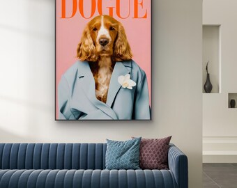 DOGUE Dog Wall Art Print, Fashion Dog Poster, Pink Pet Decor, Vogue Dog Artwork