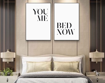 You Me Bed Now Printable Wall Art Set Minimalist Couple Bedroom Decor Modern Poster