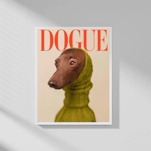 ファッションドッグプリント、雑誌風ウォールアート（デジタルダウンロード）