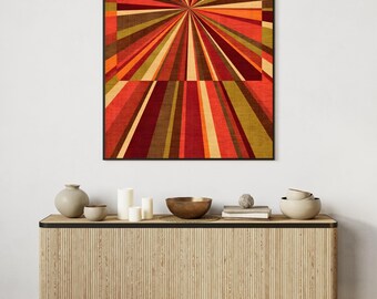 Retro Sunburst Abstract Wall Art Print Mid Century Modern Geometric Orange Decor