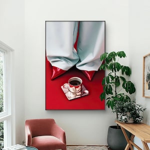 Red Heels Coffee Print, Editorial Vogue Style Poster (Digital Download)