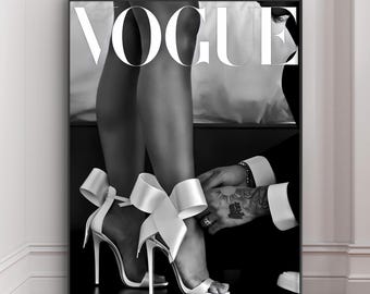 Luxury Fashion Wall Art Print, Black White Vogue Poster, Designer Heel Photography, Editorial Prints