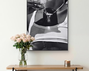 Black Woman Wall Art, Editorial Fashion Print, Luxury Aesthetic Decor, Modern Black and White Photography