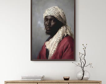 African Portrait Oil Painting Print, Vintage Editorial Black Man Art (Digital Download)