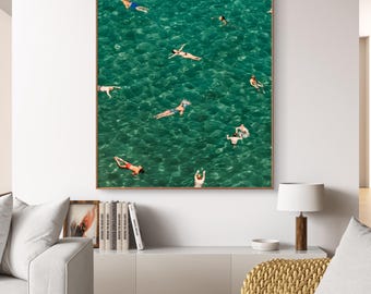Mediterranean Ocean Wall Art, Coastal Swimming Print, Amalfi Coast Decor, Turquoise Sea Photography