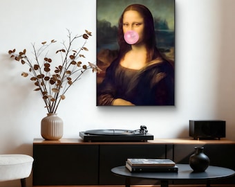 Sassy Mona Lisa Bubble Gum Poster Funny Vintage Wall Art Printable Modern Room Decor