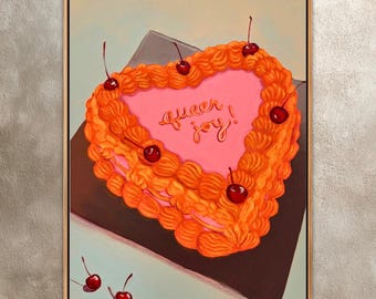 Queer Joy Cake Wall Art Print, Pride Decor, LGBT Art Poster, Colorful Dessert Painting